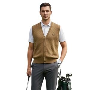 Vintage Pinehurst Tan‎ Vest Silk Cable Knit Men's Medium Quiet Luxury Old Money